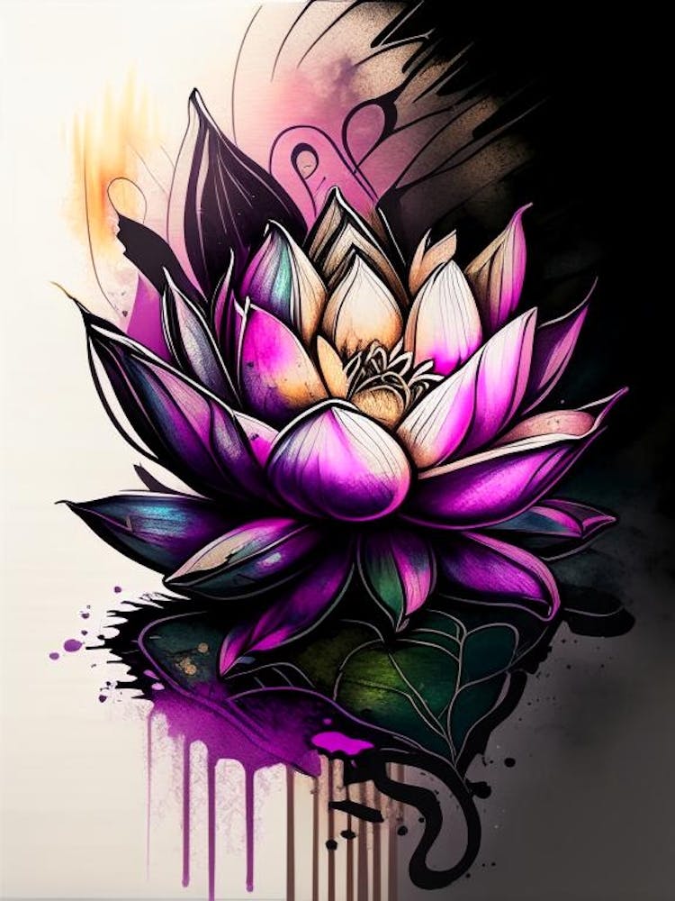 Lotus Flower In Garden Graffiti 1