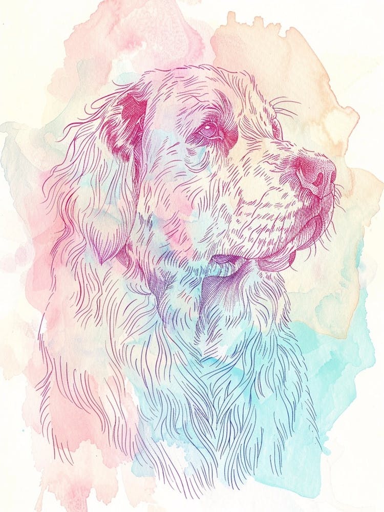 Golden Retriever Dog Pastel Watercolour Line Illustrationn