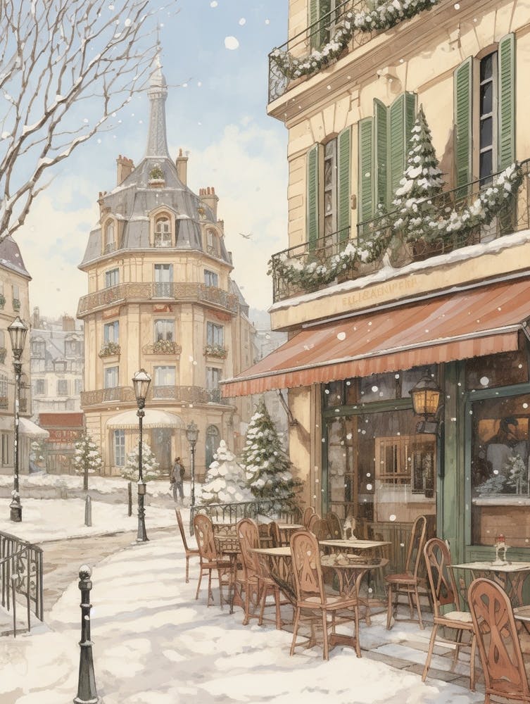 Vintage Winter Illustration Paris France 3