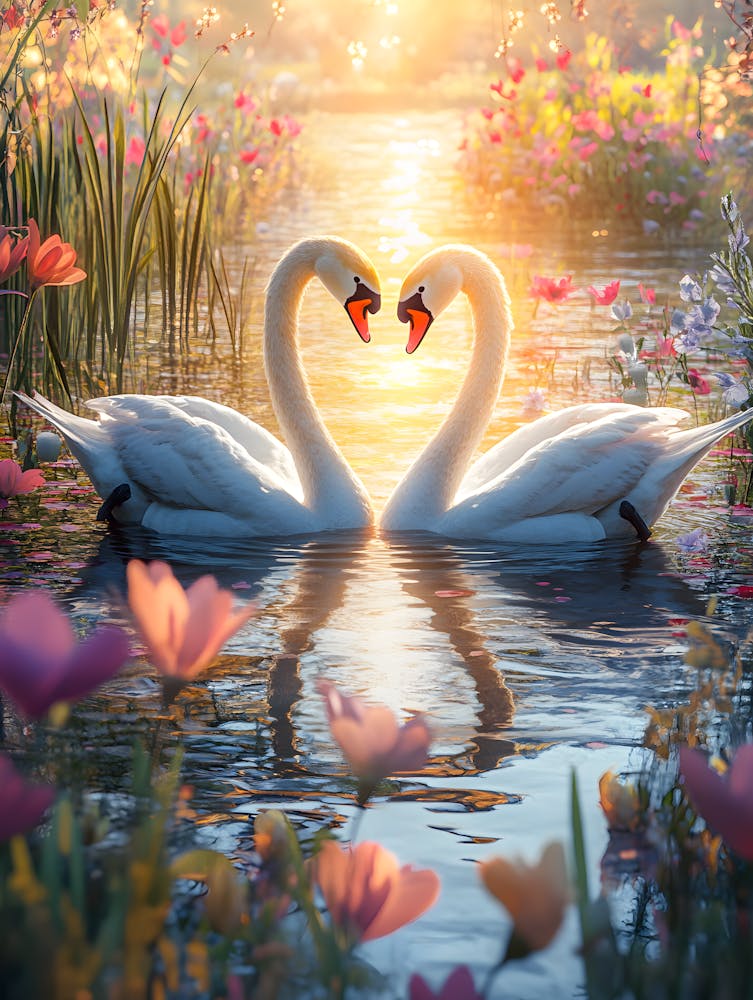 Amazing Swan Couple in the Lake 1