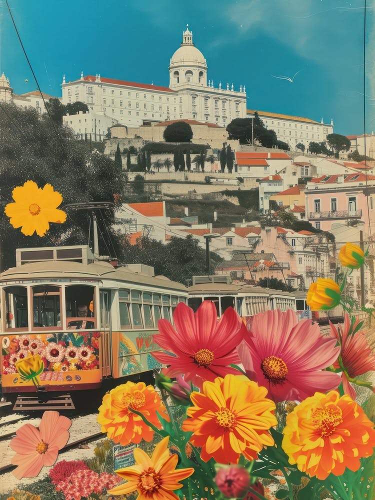 Lisbon   Floral Retro Collage Style 1