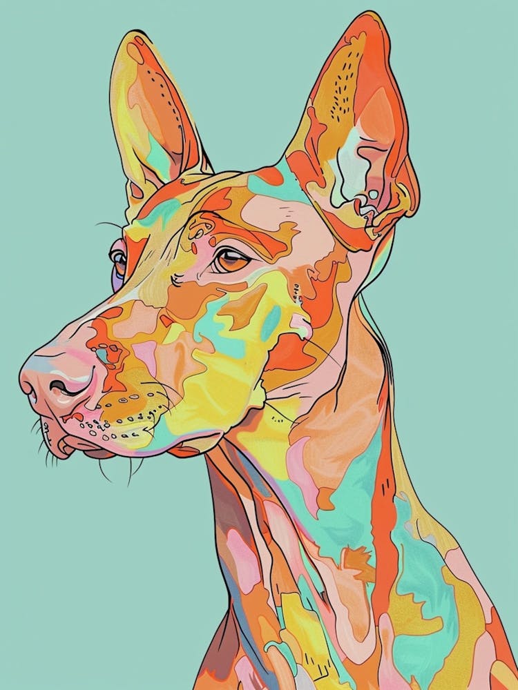 Rainbow Doberman Dog Line Illustration