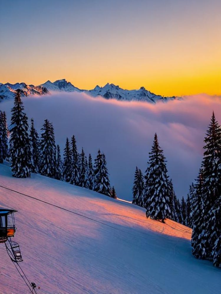 Megève, France Sunrise Skiing Poster