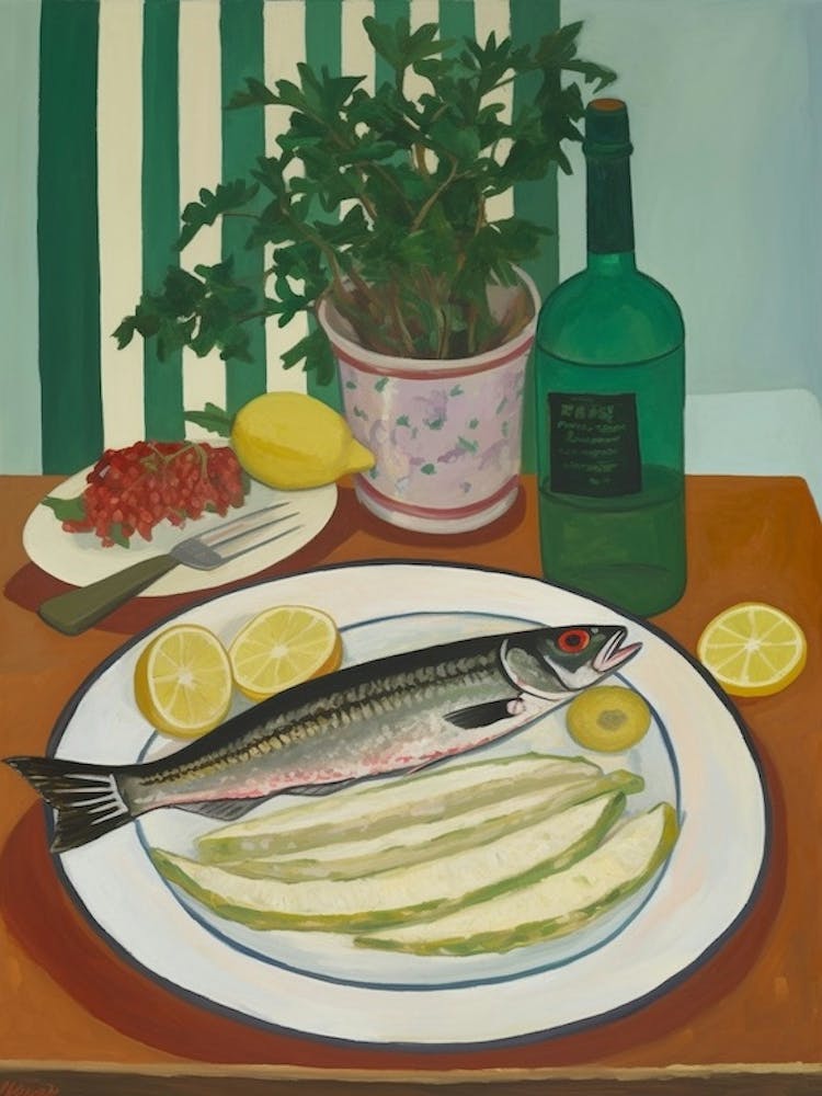 Peinture Nature Morte Italienne au Haddock