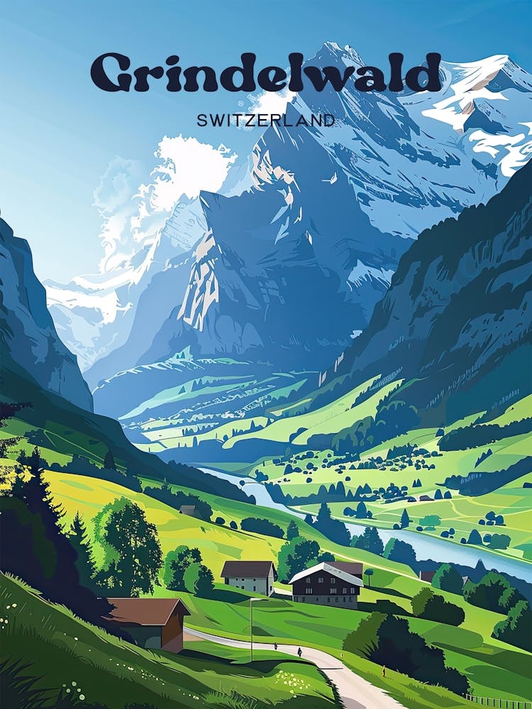 Grindelwald Switzerland Village Travel Art