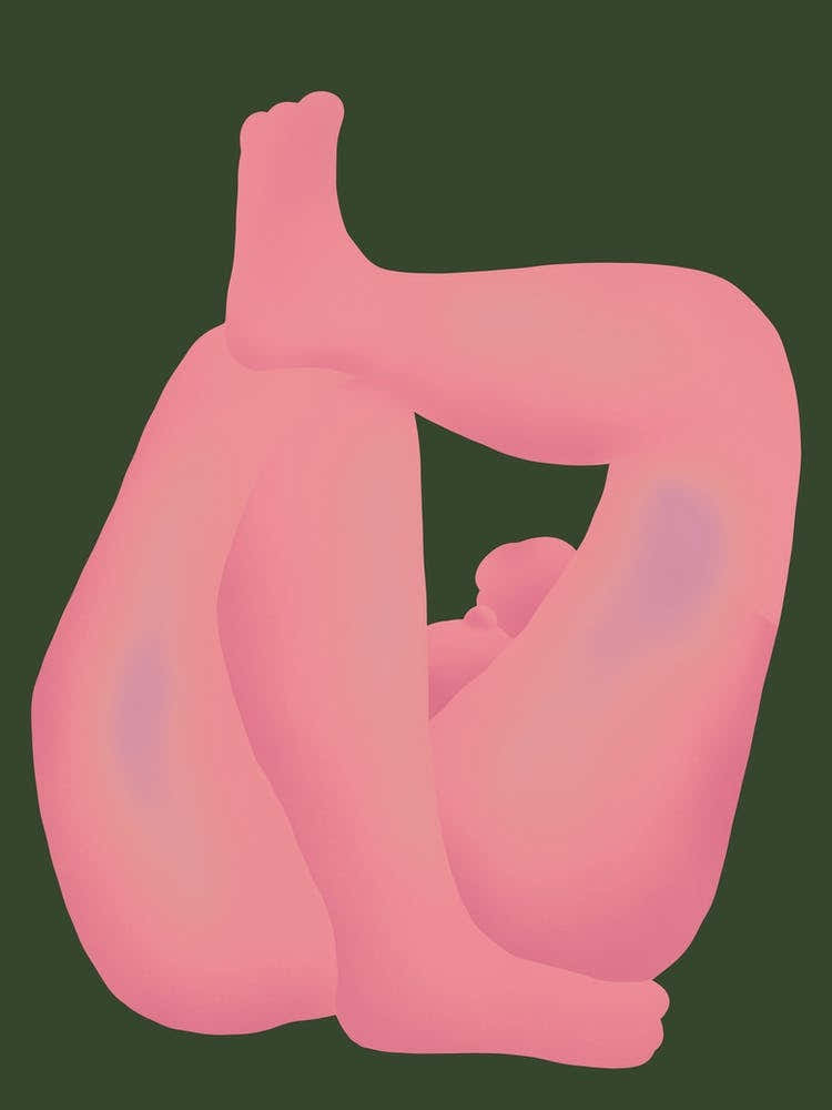 Pink nude lying on the floor