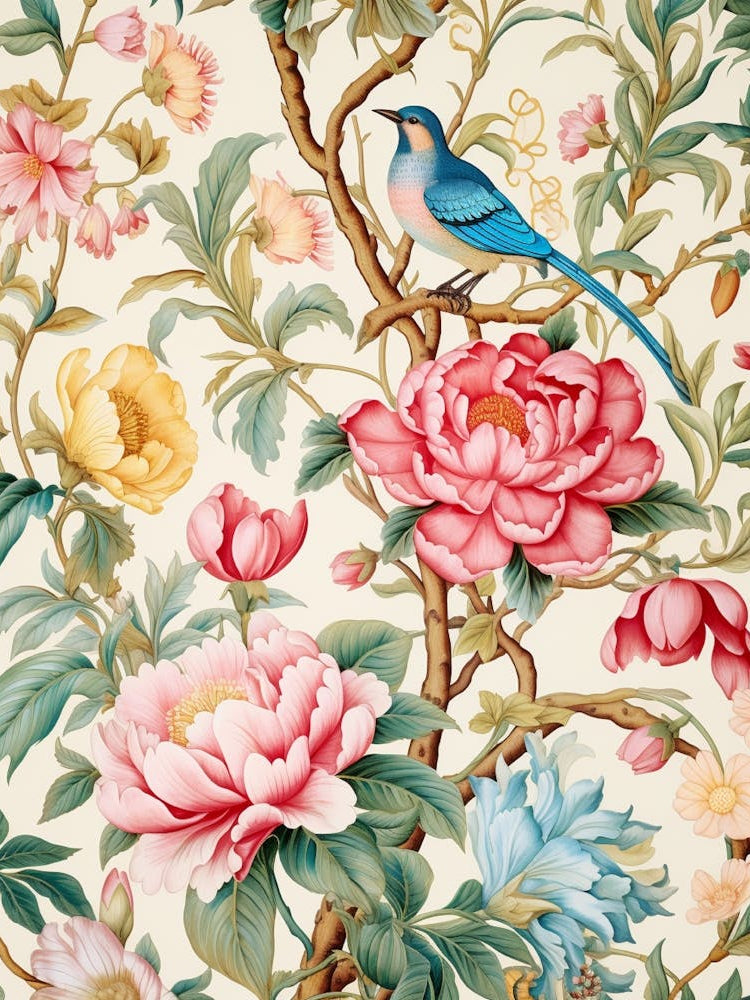 Peonies And Birds 1