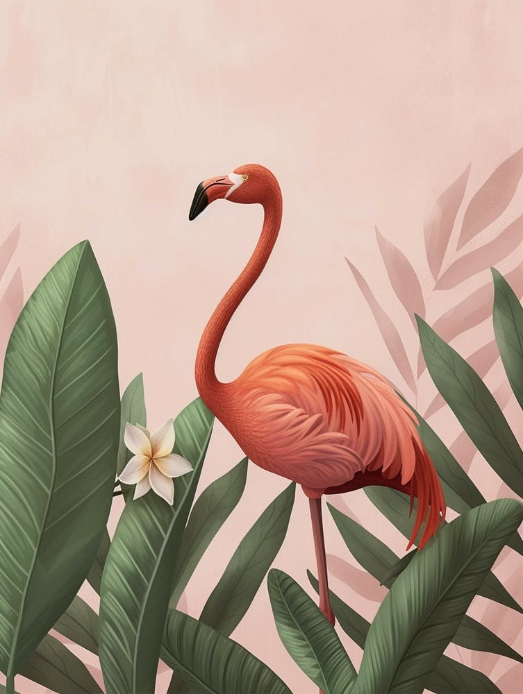 Chilean Flamingo Frangipani Minimalist Illustration 2