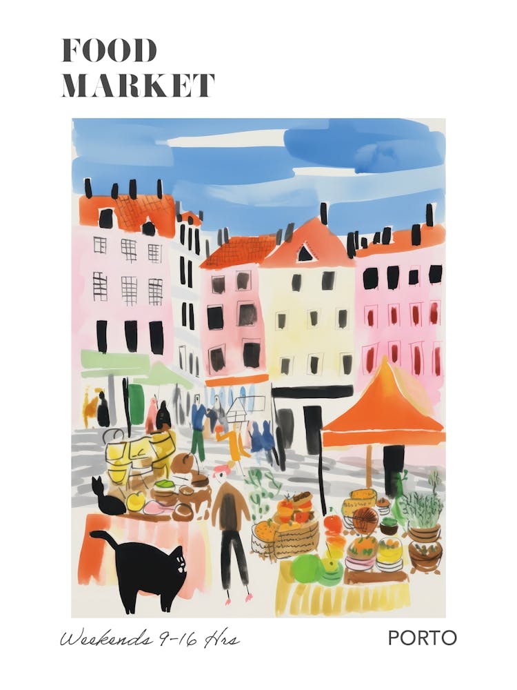 The Food Market In Porto 2 Illustration Poster