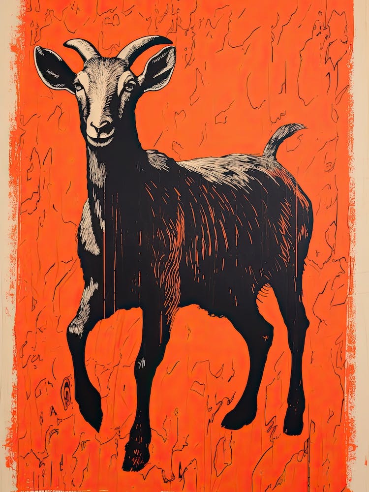 Goat, Woodblock Animal Drawing 2
