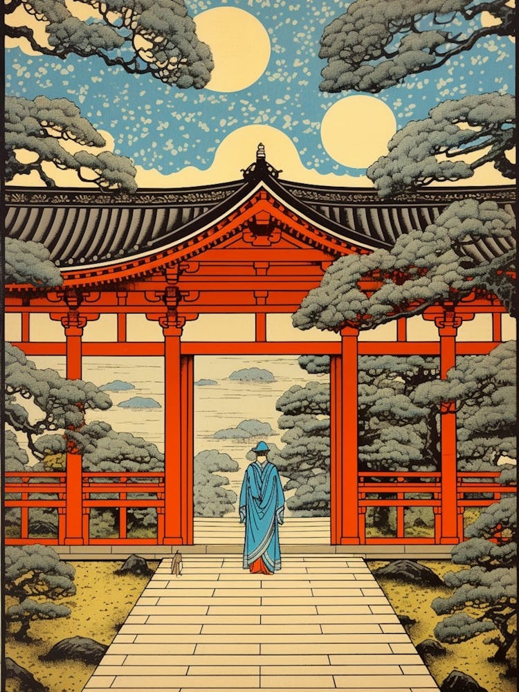 Meiji Shrine, Japan Vintage Travel Art 3