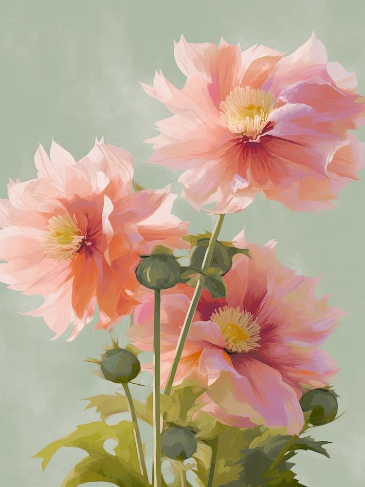 Dahlia Flowers Acrylic Painting In Pastel Colours 12