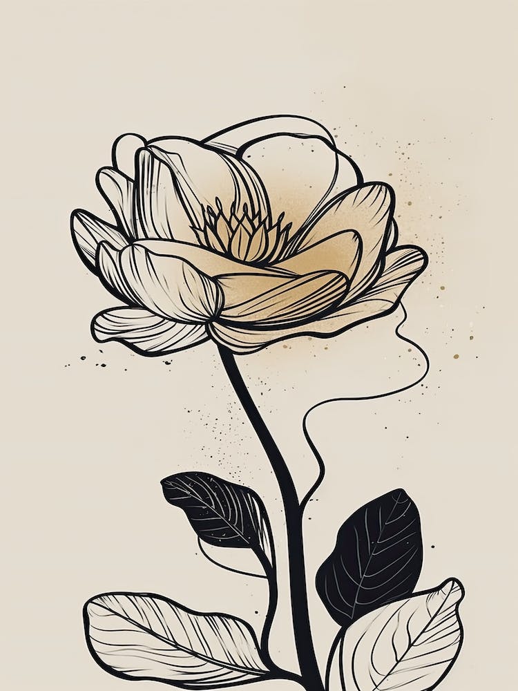 Line Art Lotus Flowers Illustration Neutral 12