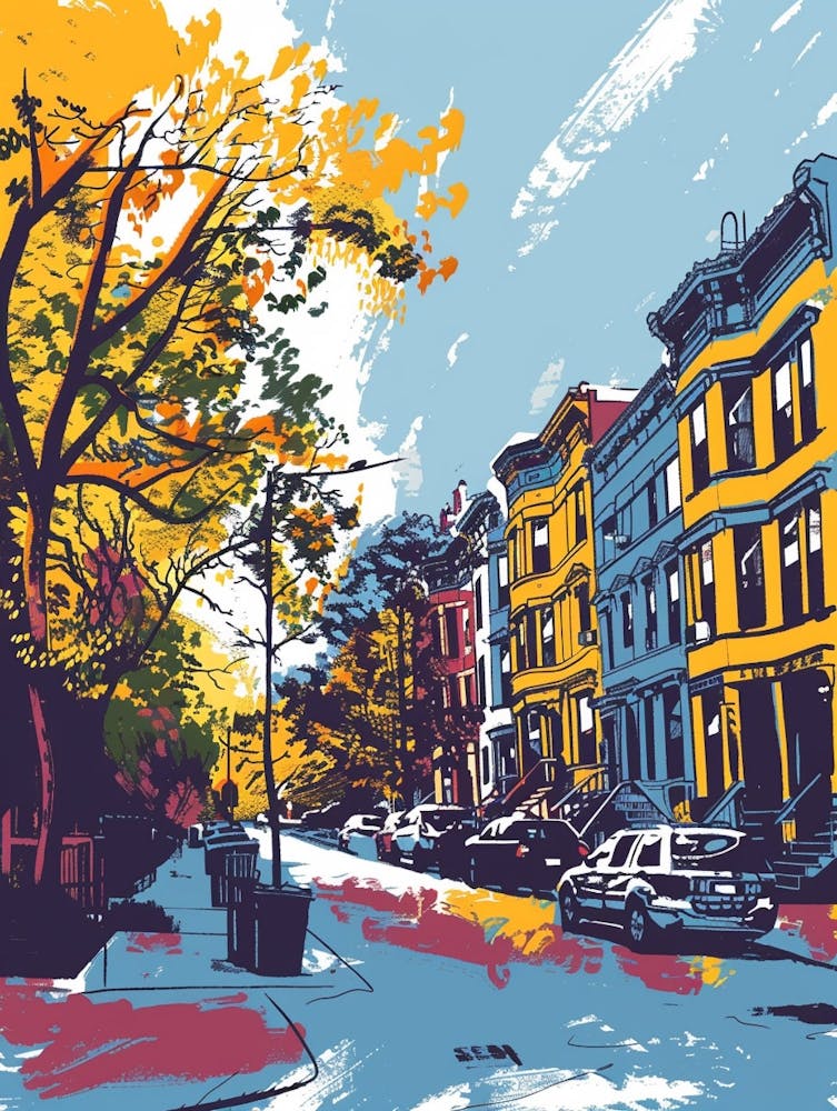 Park Slope New York Colourful Silkscreen Illustration 1