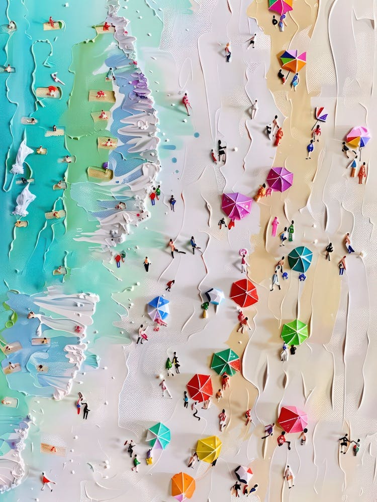 Miami Beach Aerial View Impasto Oil Painting Travel