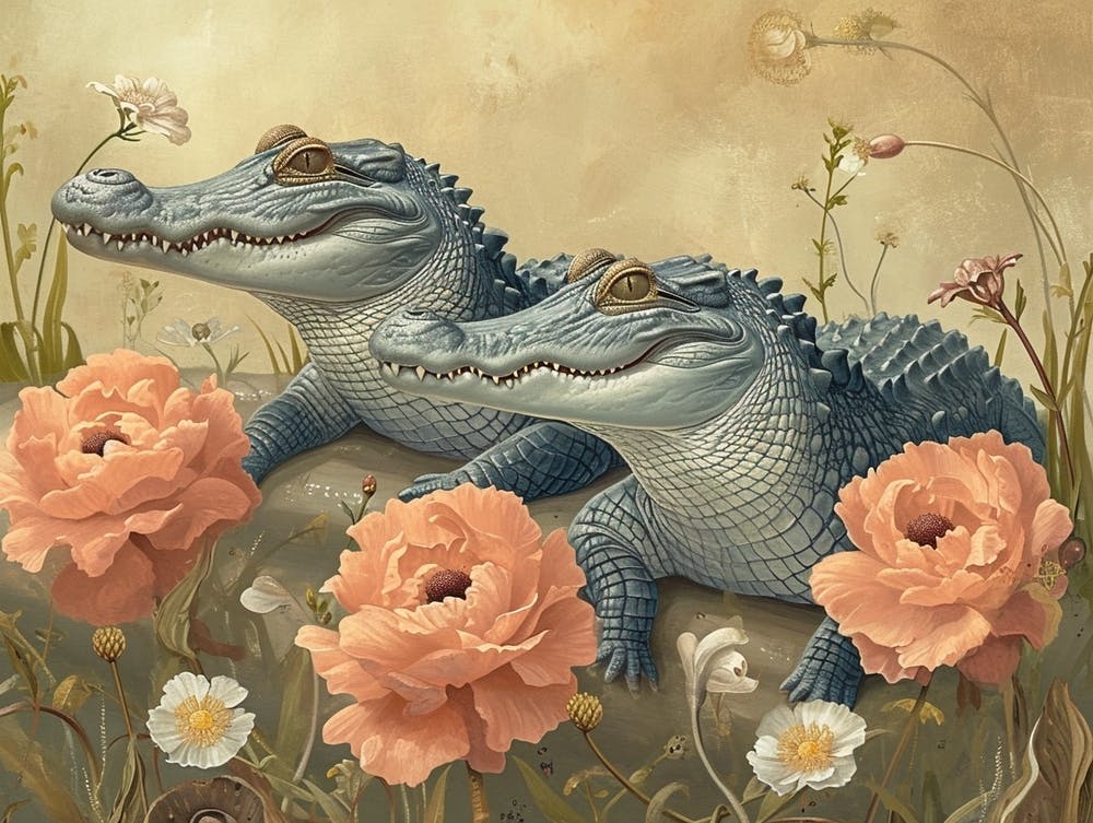 Floral Animal Illustration Crocodile 2