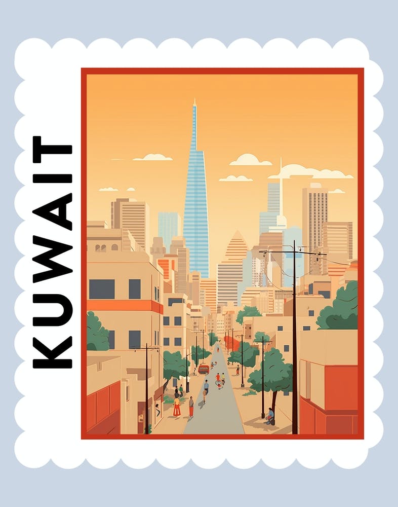Kuwait Travel Stamp Poster