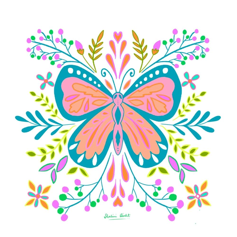 Schmetterling mit Blütenblättern