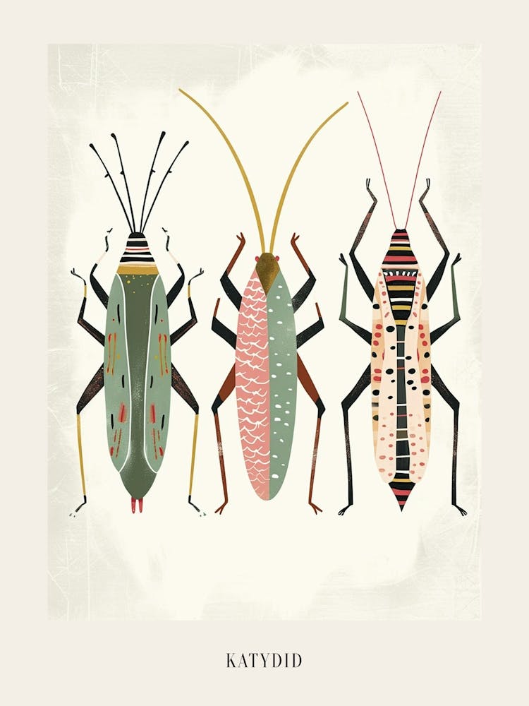 Colourful Insect Illustration Katydid 5 Poster