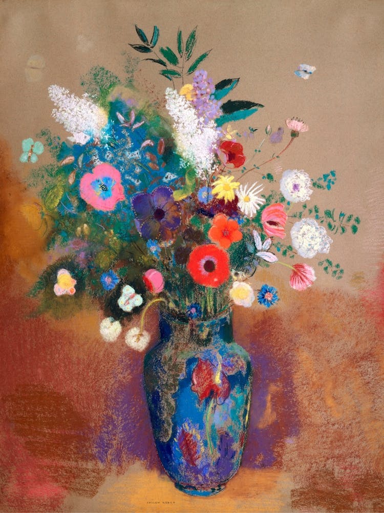 Vintage Painting Vase Of Flowers