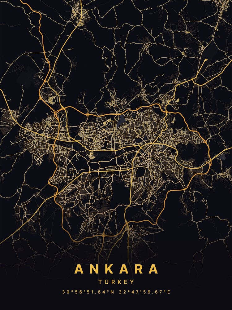 Ankara Turkey Black And Gold Map
