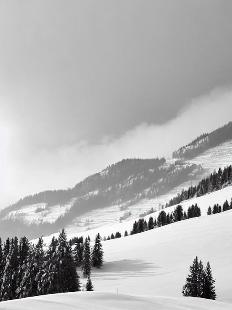 Bormio, Italy Black And White Skiing Poster