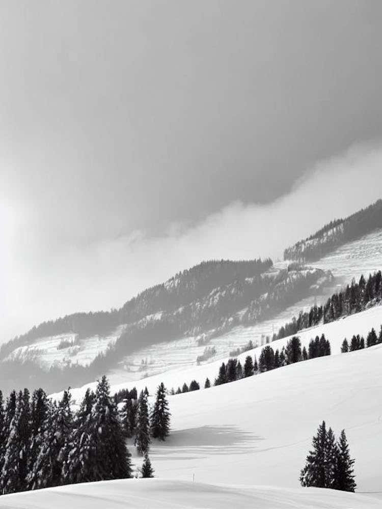 Bormio, Italy Black And White Skiing Poster