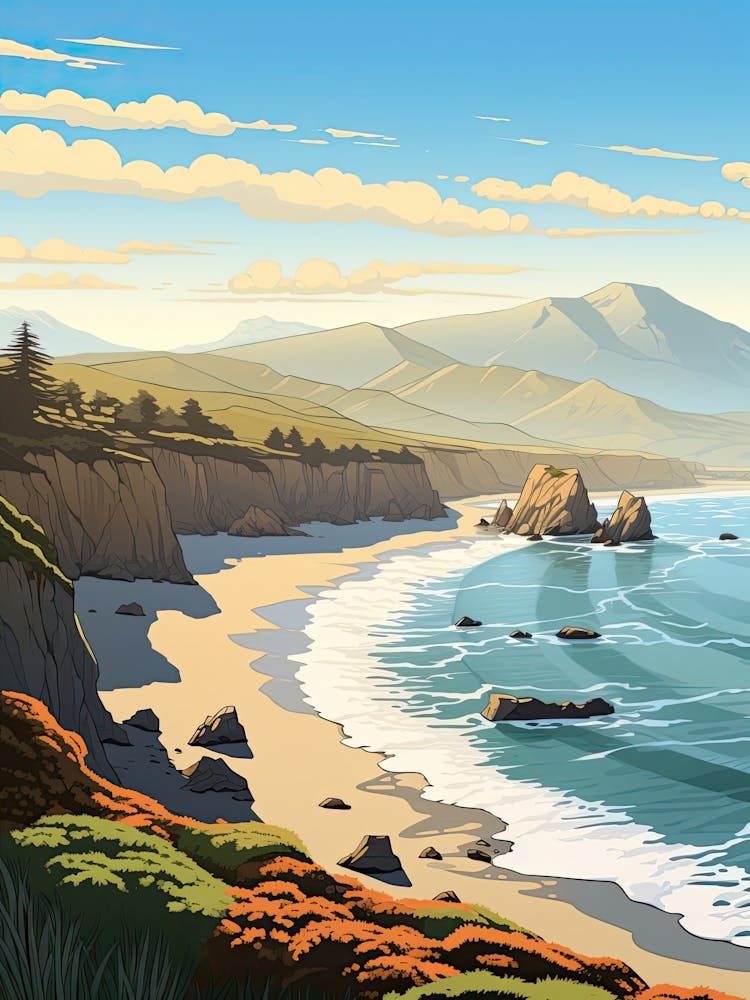 Big Sur California, Usa, Flat Illustration 3