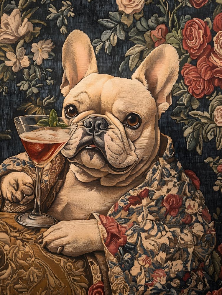 Tapestry Frenchie Drinking 9