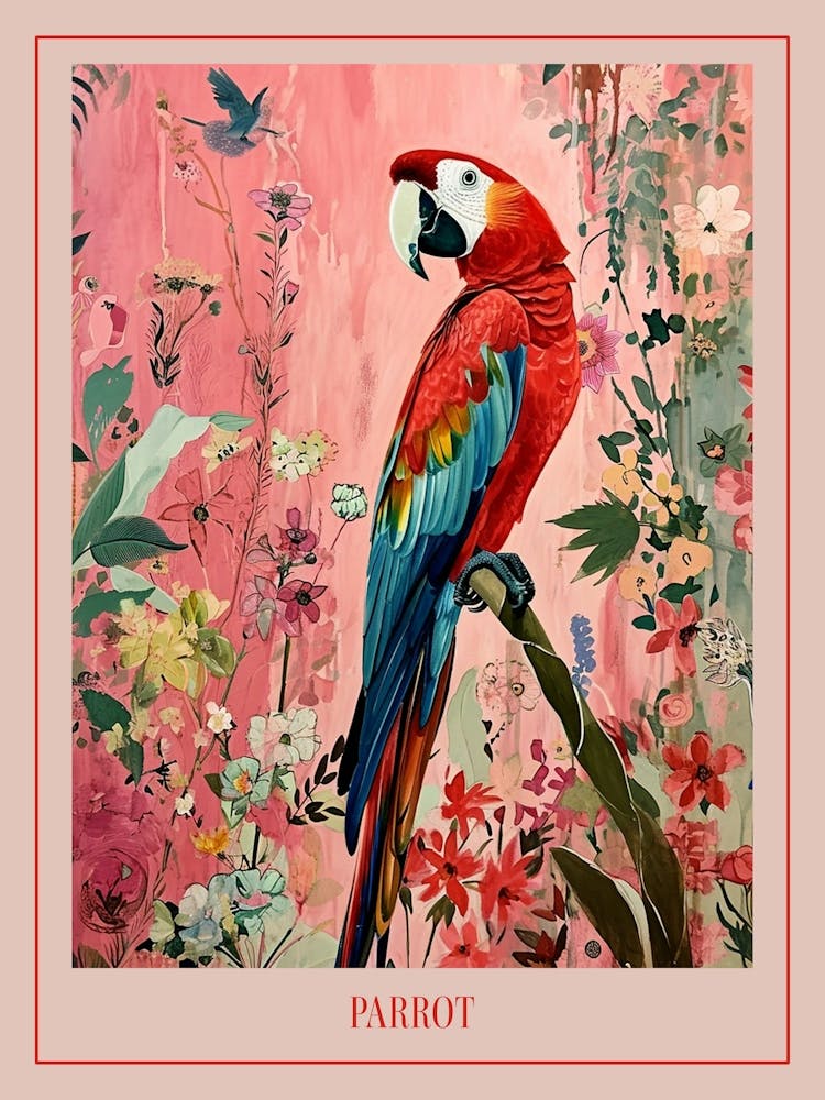 Floral Animal Painting Parrot 3 Poster