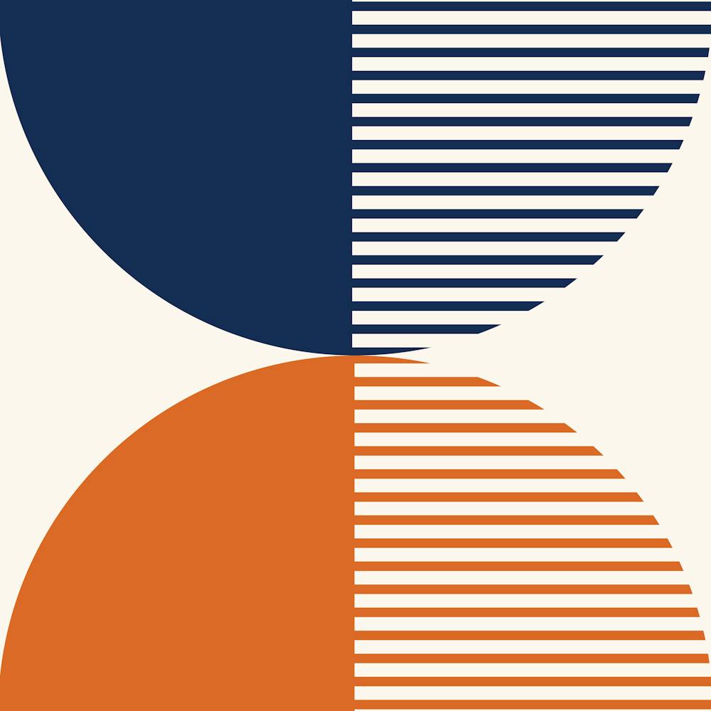 Abstraction Shapes 138 In Navy Blue Orange Midcentury Modern Minimalist Stripes Moon Phase Abstract 02