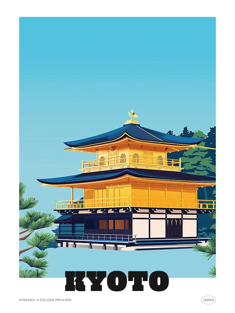 Kinkaku Ji Golden Pavilion Kyoto 2 Colourful Illustration Poster