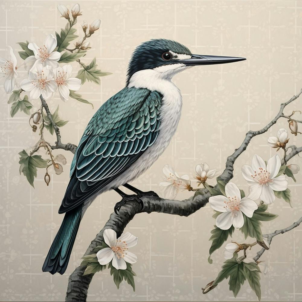 Ohara Koson Inspired Bird Painting Kingfisher 3 Square