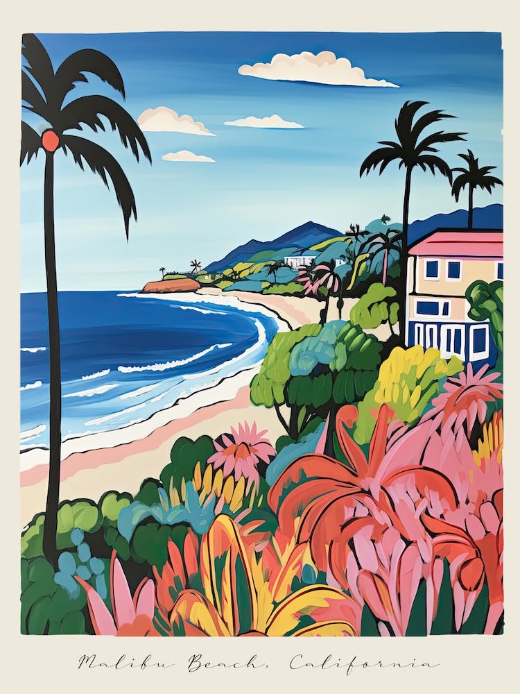 Poster Of Malibu Beach, California, Matisse And Rousseau Style 4