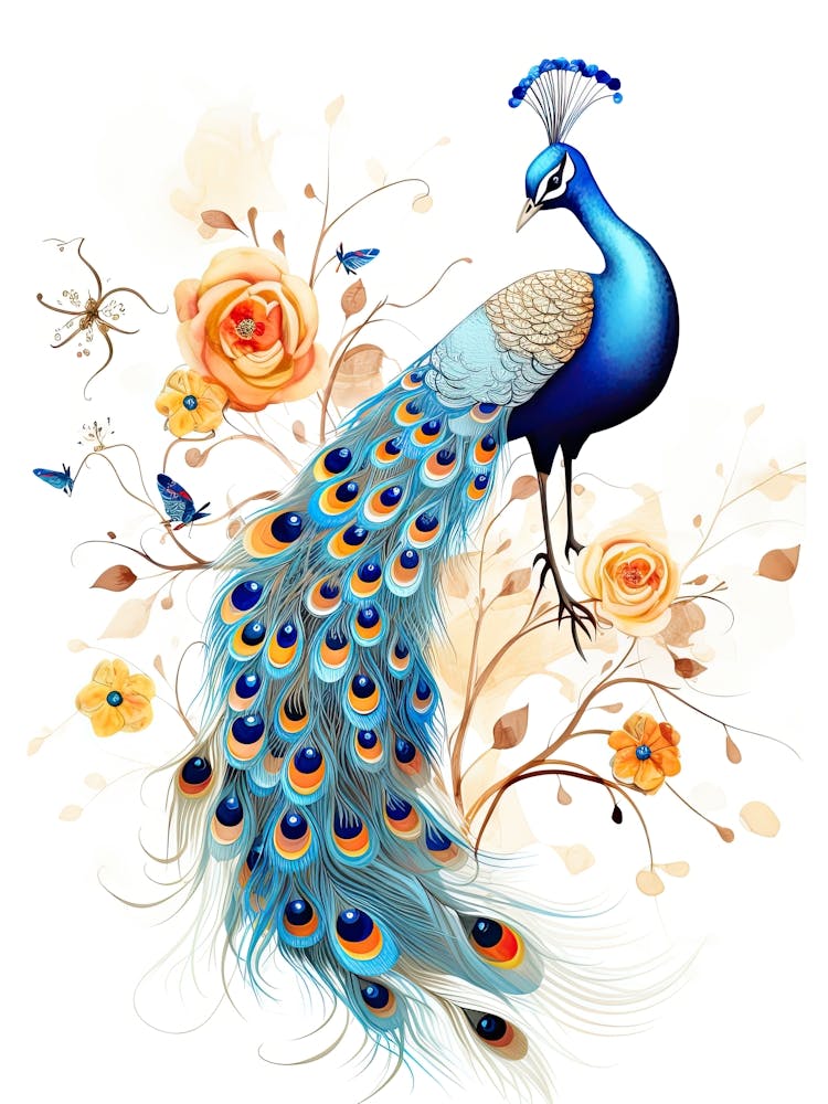 A Peacock Watercolour In Autumn Colours 3
