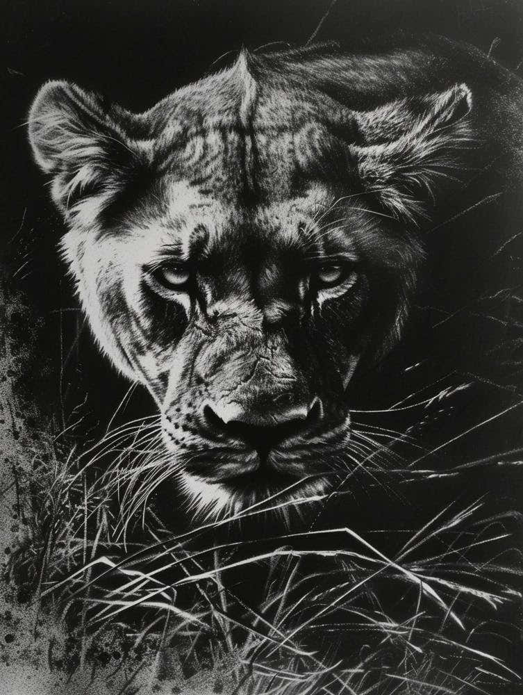 Barbary Lion Charcoal Drawing Lioness 3