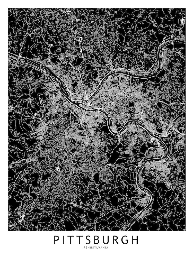 Pittsburgh Black And White Map