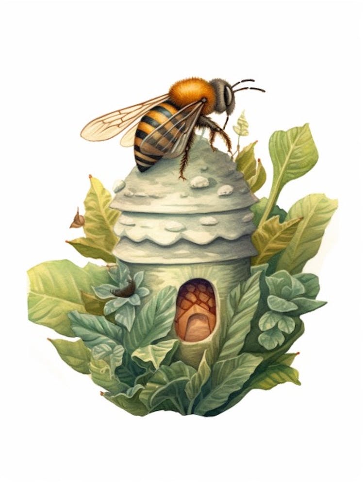 Striped Sweat Bee Beehive Watercolour Illustration 2
