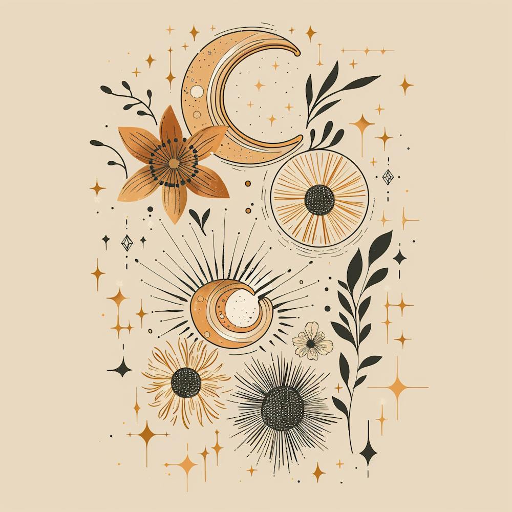 Minimalist Boho Celestial Moon 24
