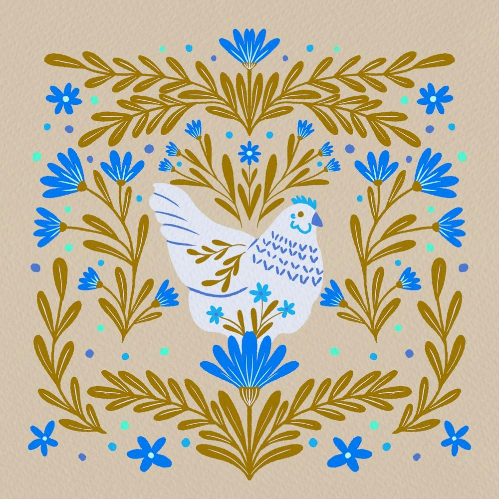 Blooming Chicken Blue And Ochre