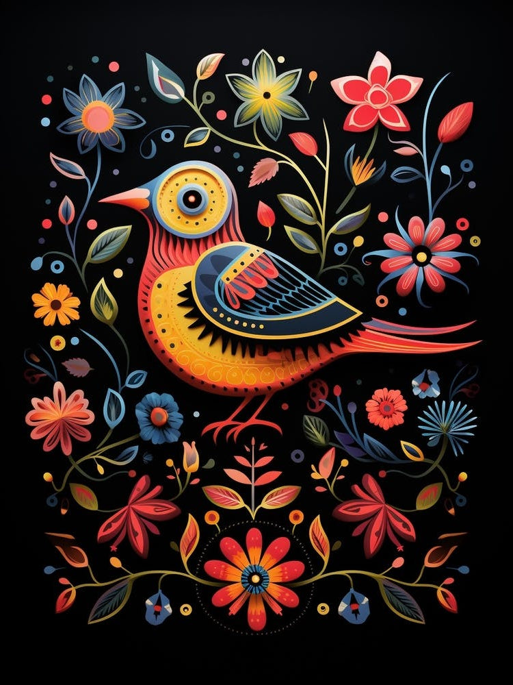 Folk Bird Illustration Sparrow 2