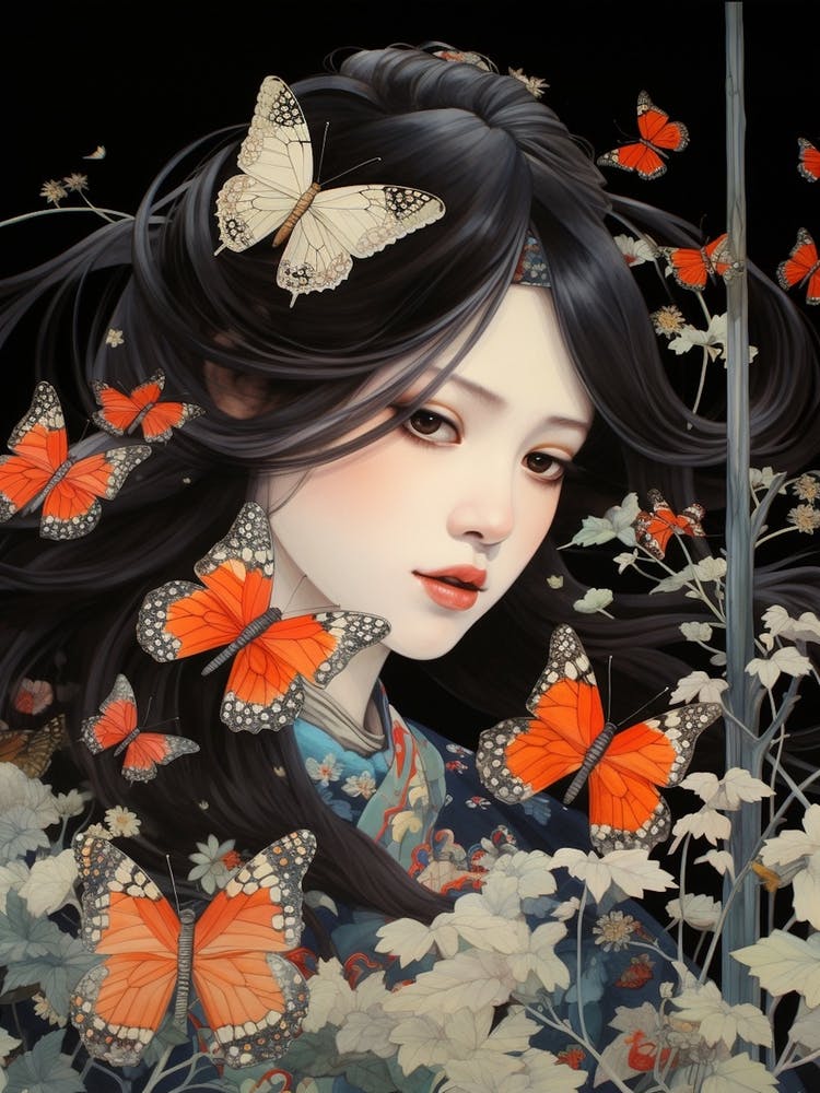 Girl With Orange Butterflies
