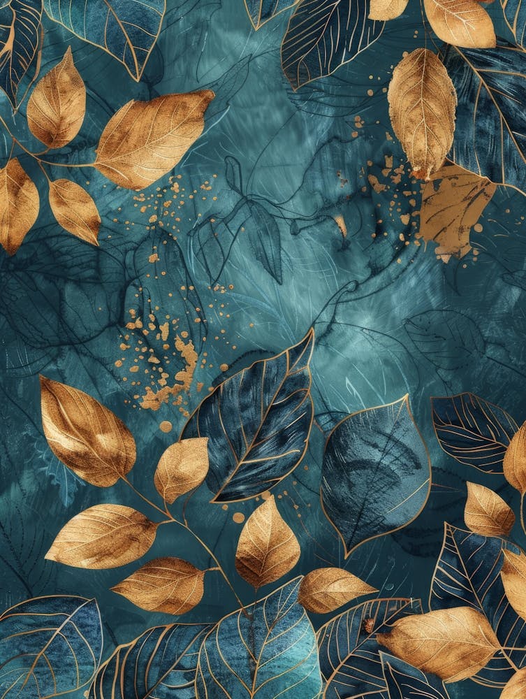 Autumn Leaves On A Blue Background 2