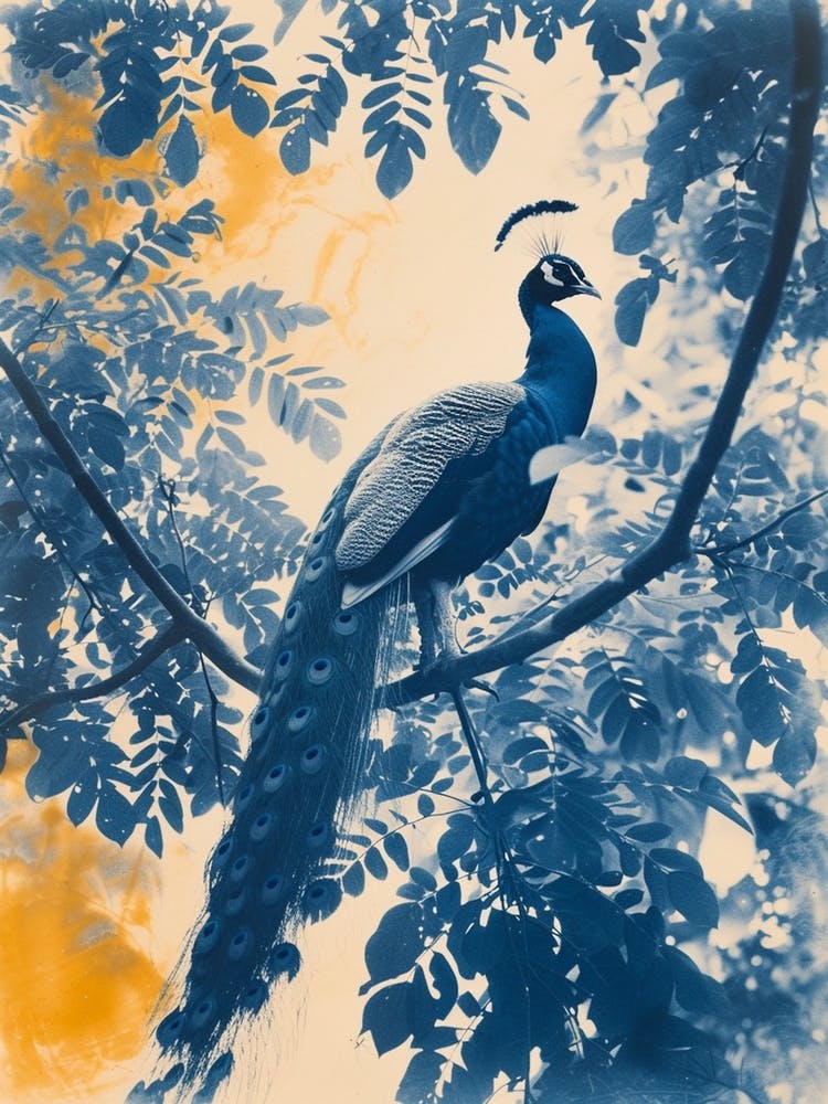 Orange & Blue Peacock In The Trees 2