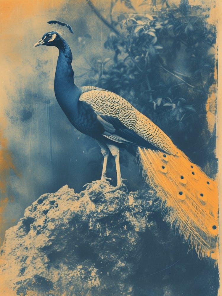 Orange & Blue Peacock On A Rock 3