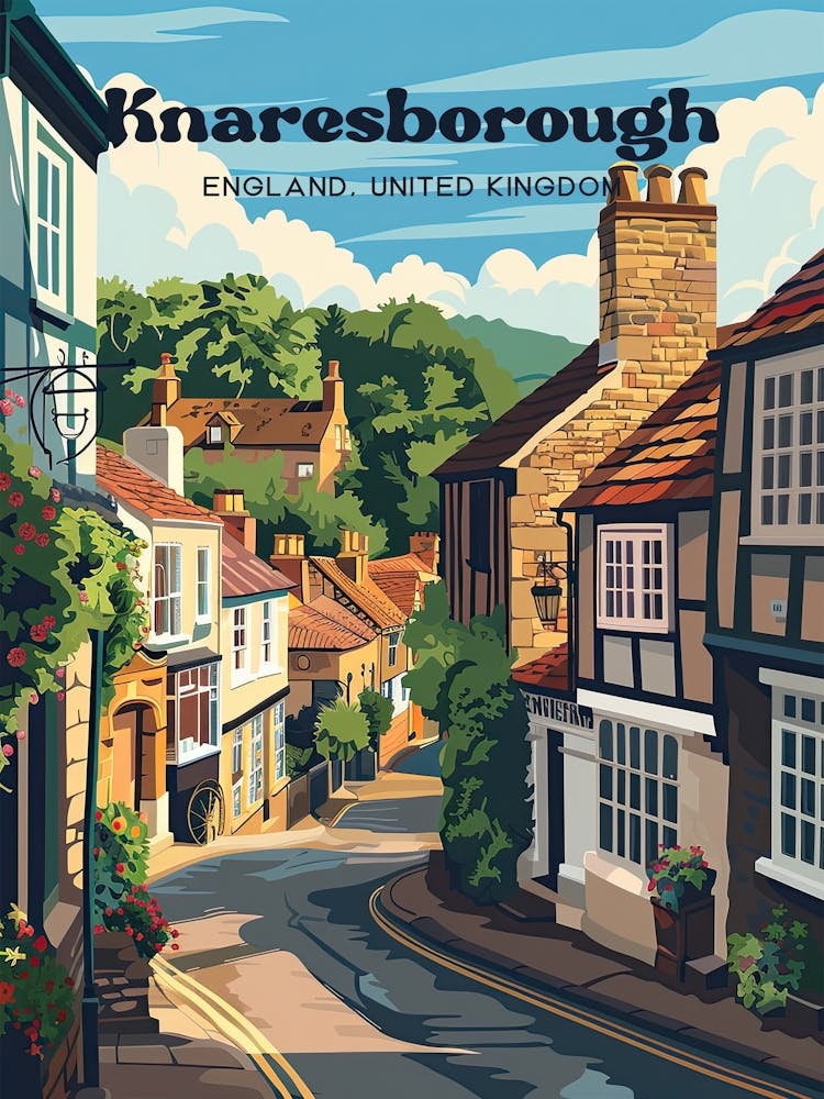 Knaresborough England Streetview Art Illustration