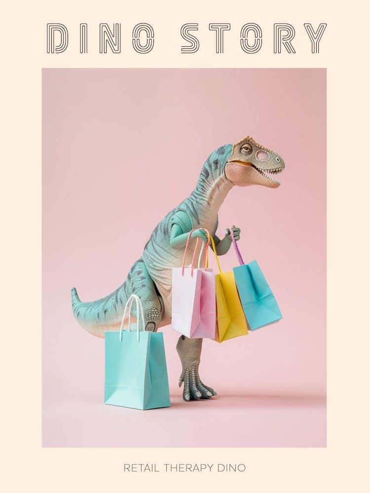 Pastel Toy Dinosaur With Shopping Bags 1 Poster