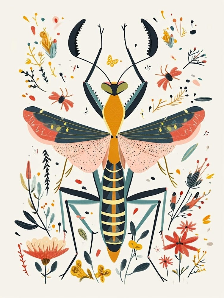 Bunte Insektenillustration Gottesanbeterin 13