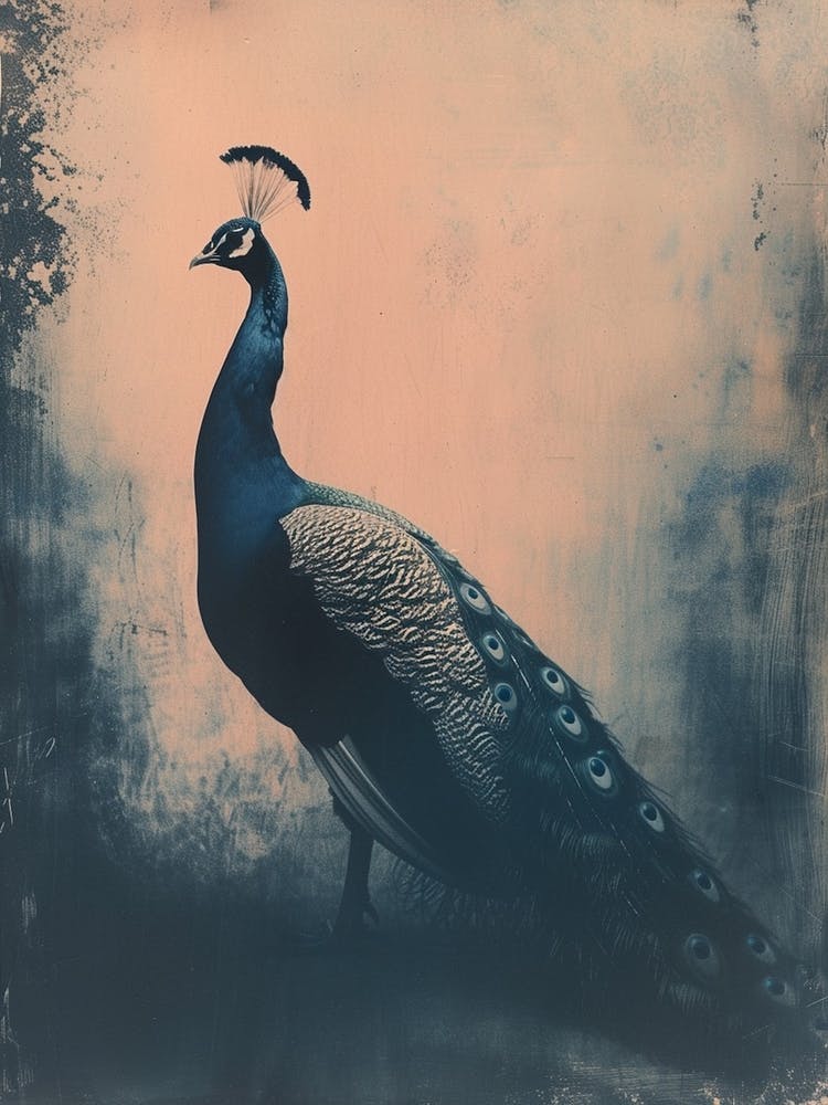 Peacock In The Wild Cyanotype Inspired 2