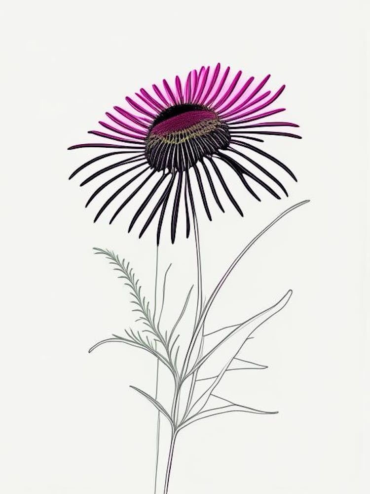 Echinacea Floral Minimal Line Drawing 2 Flower
